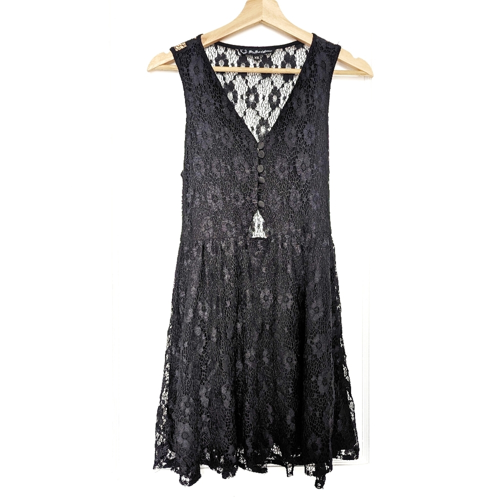 For Love & Lemons Black Sleeveless Lace Cut Out Sheer Back Skater Dress XS